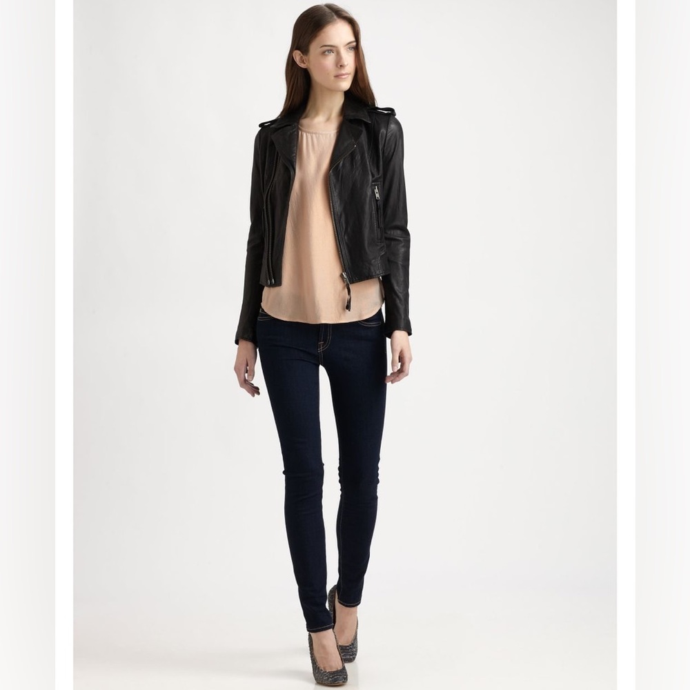 Joie 'Ailey' Black Lamb Leather Zip Front Motorcycle‎ Biker Jacket Women Xs